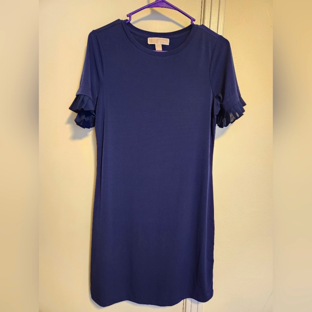 Michael Kors navy blue ruffle short sleeve dress